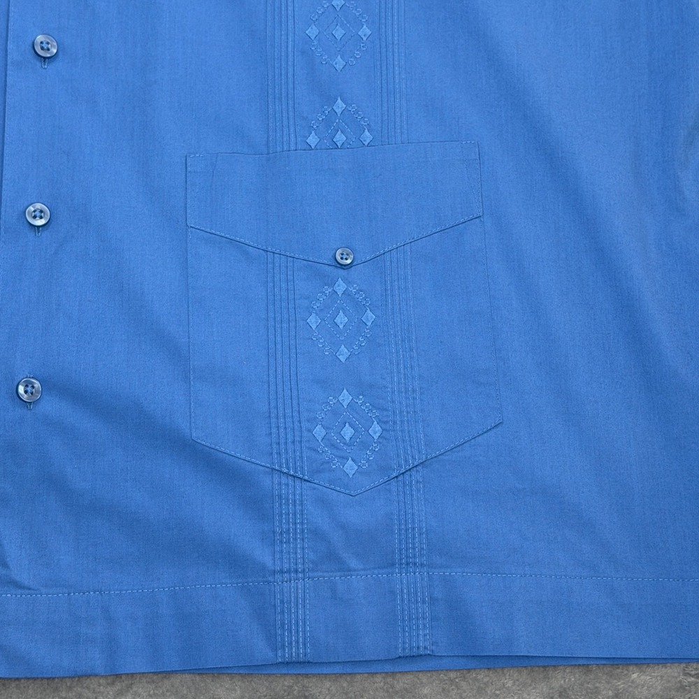 Cubavera Mens Blue Short Sleeve Guayabera Shirt Embroidered Pintuck 2XLT Tall - Picture 8 of 10